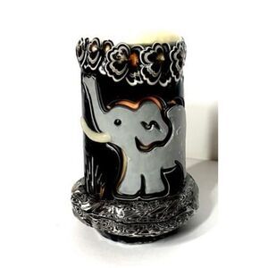 Vintage HOLLAND HOUSE CANDLE Brown & Gold Elephant Handmade Carved 8”